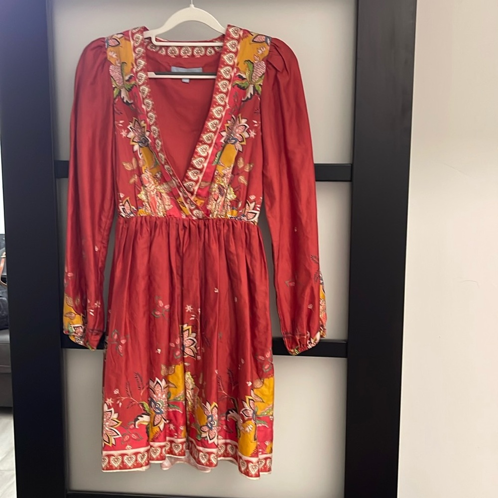 Antonio Milani Gorgeous wrap Dress size 0 Orange & embroidered NWOT